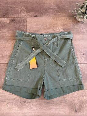 NWT LE SUPERBE High-Rise Olive Utility Shorts with Tie Belt - Women - Size 10